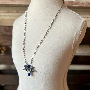 Silver Tone Necklace With Blue Stone Pendant